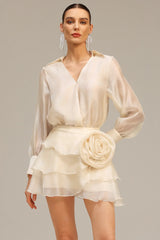 anna Wrap V-Neck Organza Shirt mini dress in apricot