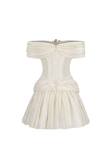 Emerald Fit and Flare Corset Waist Chiffon Mini Dress