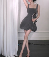 arabela square neck bud mini dress in gray