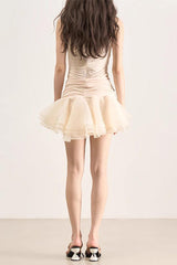 ROUND NECK SLEEVELESS RUFFLED MINI DRESS