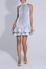 tina Double-layer ruffled halter neck mini dress in white