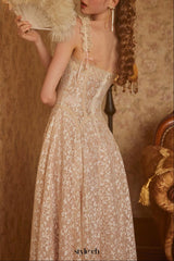 aurora lace floral embroidery midi dress in nude