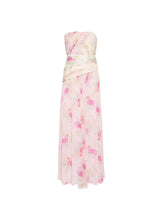 PINTIL STRAPLESS PLEATED FLORAL MAXI DRESS IN MULTI