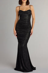 kristin Mermaid ruched sequin maxi Dress in black