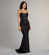 kristin Mermaid ruched sequin maxi Dress in black