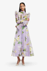 winni Lily Blossom Print Lilac Butterfly Sleeve Midi Dress