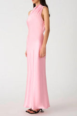 sleeveless backless satin maxi dress in pink