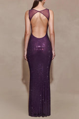 modesty sequin Mesh Back Maxi Dress - Purple