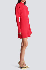 roberta long sleeve flared knit mini dress in red