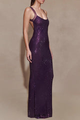 modesty sequin Mesh Back Maxi Dress - Purple