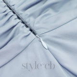 SHOULDER PADS RUFFLED V-NECK ASYMMETRIC HEM DRESS