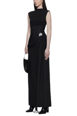 kelly Interlock pleated Knit maxi dress in black