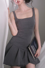 arabela square neck bud mini dress in gray