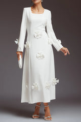 winifred 3d flower embellished long sleeve maxi dress in white