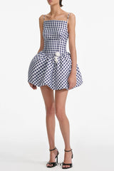 Navy Gingham Taffeta Mini Dress