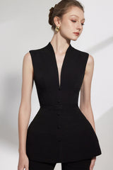 Sleeveless vest flared wide-leg pants set in black
