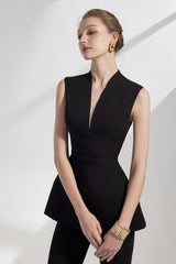 Sleeveless vest flared wide-leg pants set in black
