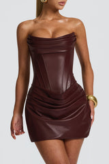 Zaire Strapless Corset Leather Mini Dress - Wine