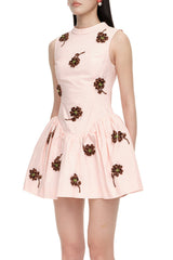 vivien flower embellished puffy mini dress in pink