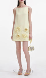 Yellow Crepe Flower Mini Dress