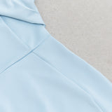 CROSS NECK BODYCON MIDI DRESS IN BLUE