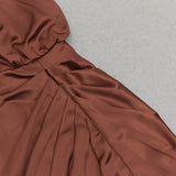 HALTER NECK RUCHED SATIN PROM DRESS