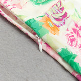 PRINTED SLIM PUFF SLEEVE SQUARE NECK HIP COVER MIDI DRESS