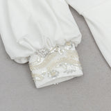 V NECK PUFF SLEEVE BODYCON MAXI DRESS IN WHITE