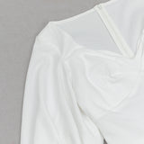 V NECK PUFF SLEEVE BODYCON MAXI DRESS IN WHITE