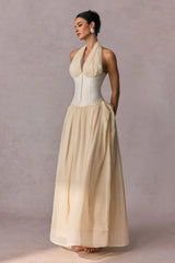 tiffany halterneck tulle overlay maxi dress in apricot