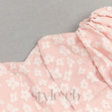 PUFF SLEEVE BARDOT FLORAL DRESS PINK