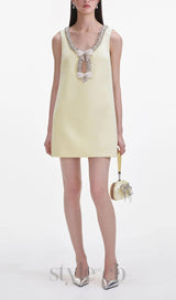 Yellow Crepe Bow Mini Dress