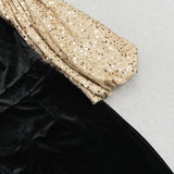 BANDEAU BACKLESS BALLOON SLEEVE SPLIT MIDI DRESS