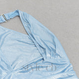 BACKLESS MERMAID HEM METALLIC HALTER DRESS