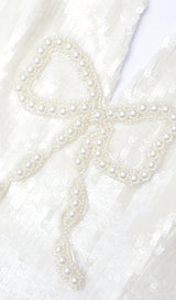 CREAM SEQUIN BOW MINI DRESS