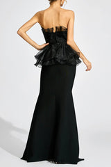 lorraine Black Peplum strapless maxi Dress