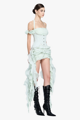 elva halter three-dimensional flower irregular tassel mini dress in mint