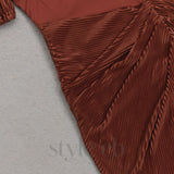 PUFF SLEEVE TWIST FRONT SPLIT THIGH DRESS