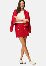 Plain jacket skirt set in red