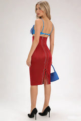 gwendolyn red Beaded Applique Lace-up mini Dress set