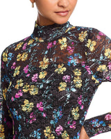 Puckered Lace mini Dress in Black Multi