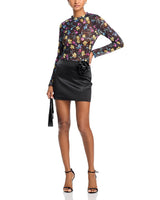 Floral Puckered Lace Top in black multi
