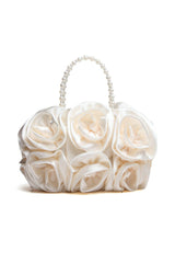 Satin Rosettes Pearl Handbag