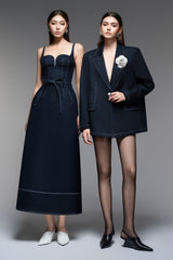 A-line Sleeveless Denim Midi Dress in blue