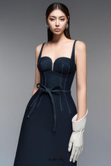 A-line Sleeveless Denim Midi Dress in blue