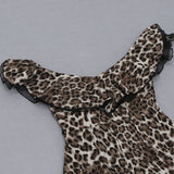 ANIMAL PRINT RUFFLE BARDOT MIDI DRESS