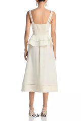 Peplum hollow Midi Dress in beige