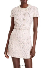 Embellished Bouclé Mini Dress in pink