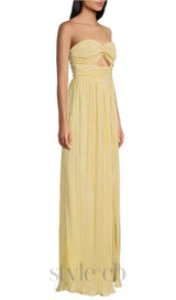 Strapless Pleated Maxi Dress in lemon