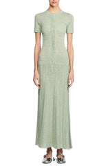 yvonne hollow knit maxi dress in almond Green